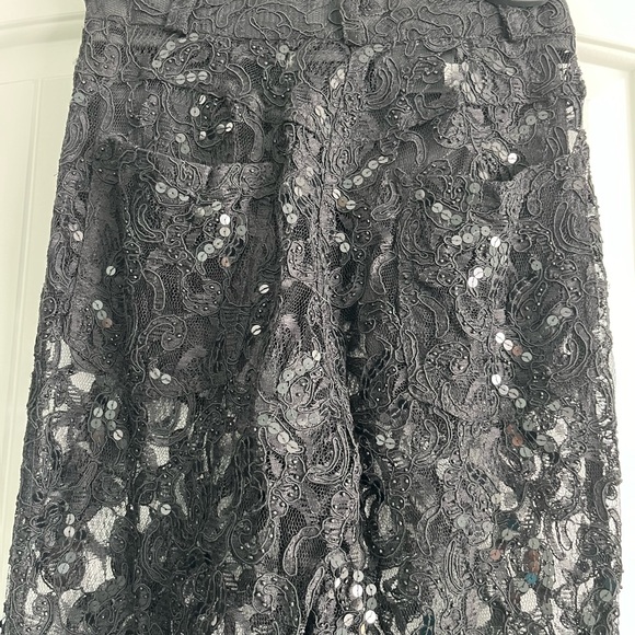 Black lace and sequined 5 pocket flair pant - Picture 3 of 5